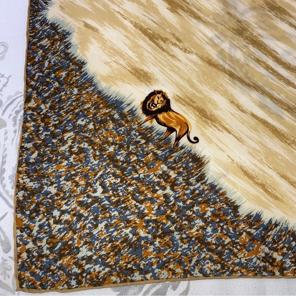 Vntg Lion‎ Silk Scarf 1960s Made In Japan BAAR & BEARDS